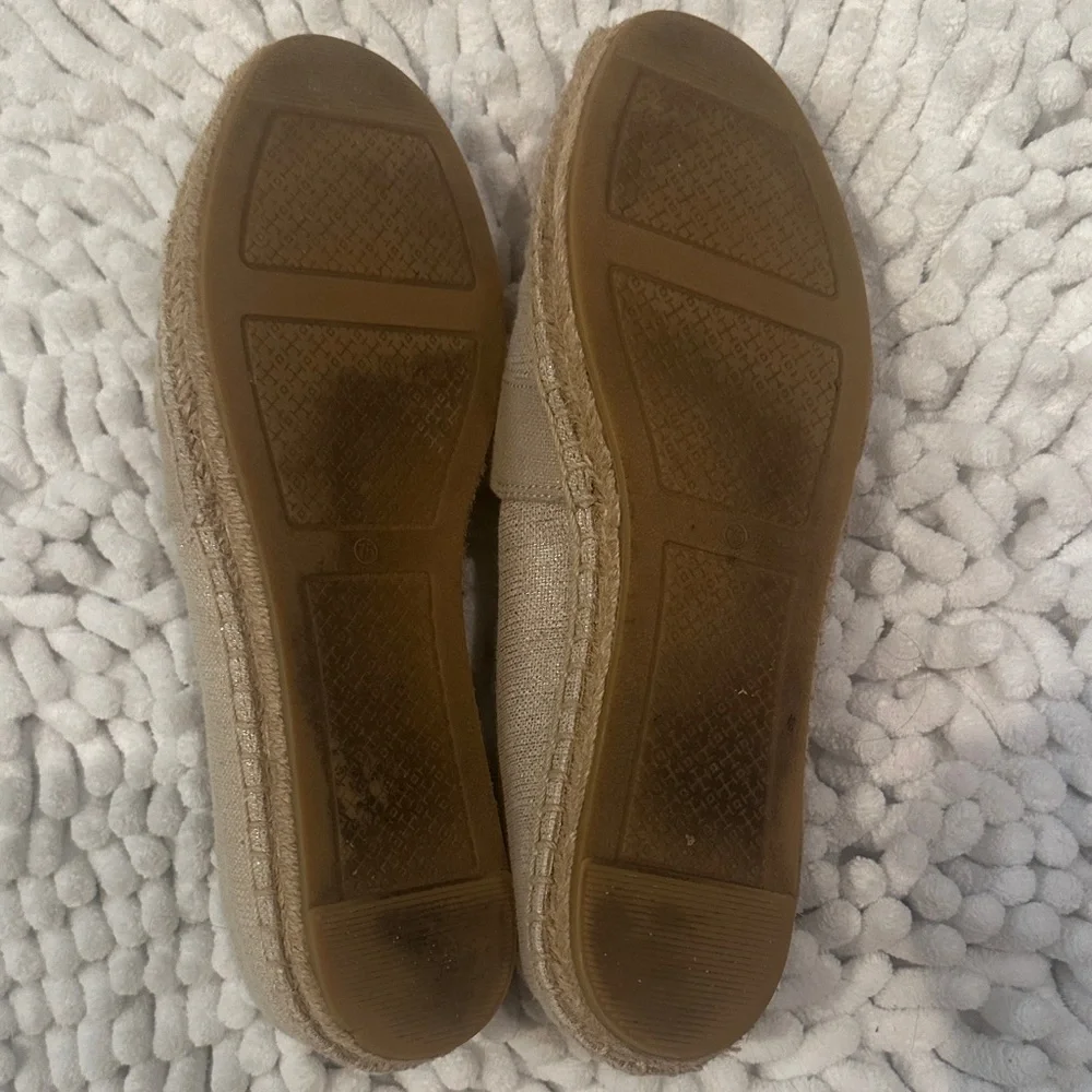 Tory Burch Neutral Beige Canvas Logo Espadrille Flats
